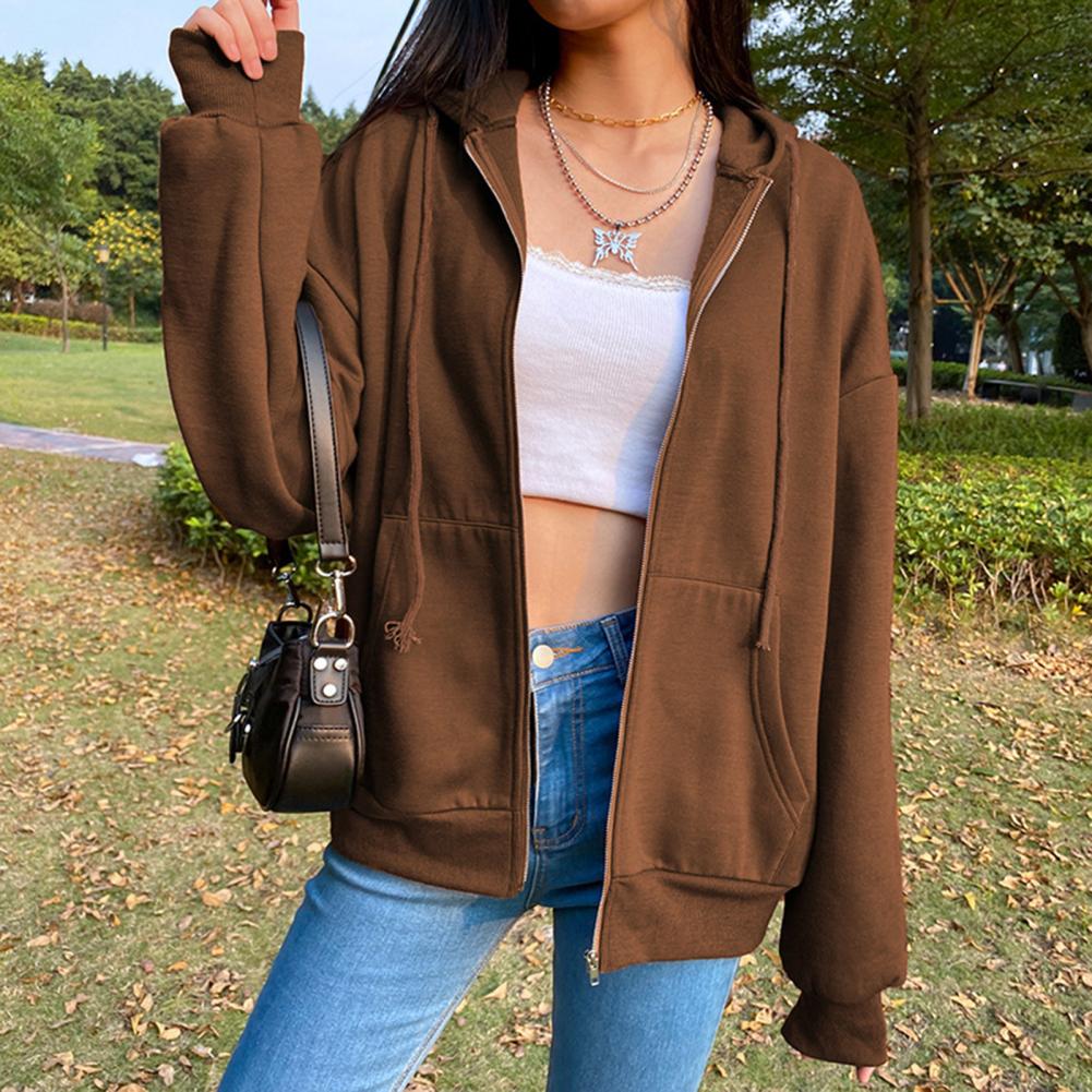Women Sweatshirt Jacket Winter Clothes Female Zip Up Oversize Hoodies Casual Loose Black Brown Hoodie Vintage Fleece Pullover