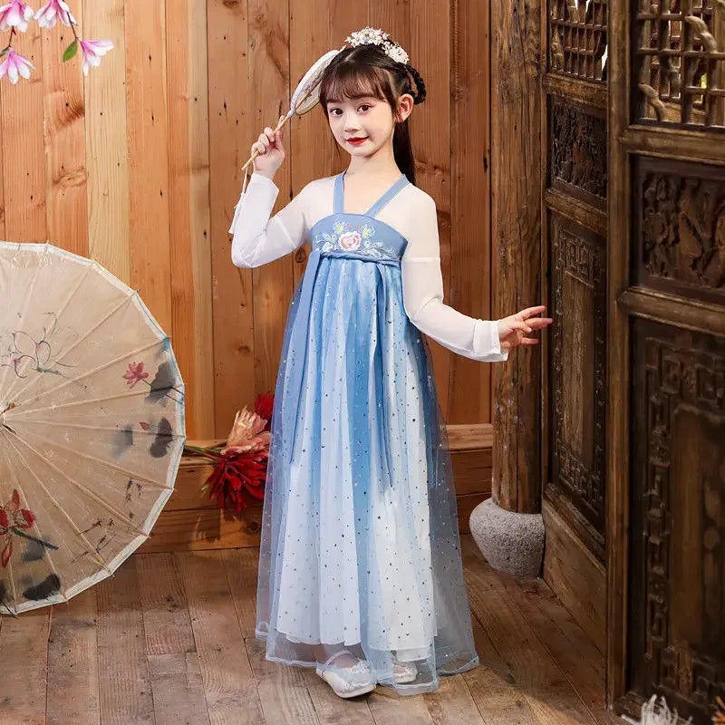 Kids Fairy Tang Costume Girls Casual Dresses Hanfu Girl Summer Children's Clothing Outfit Princess Dress Baby Vestido Robe Fille