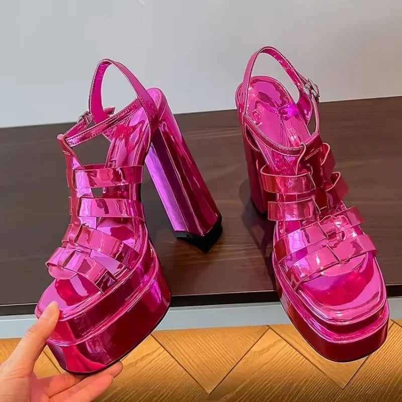 2024 Ladies High Heels Double Waterproof Platform Sandals for Women Luxury Brand Designer Summer Party Chunky Pumps and Shoes