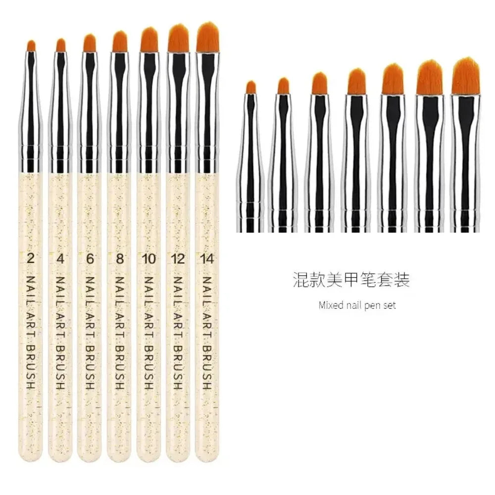 7Pcs/Set Nylon Hair UV Gel Acrylic Nail Art Builder Brush Pen Drawing Pens For Nail Design Nail Supplies For Professionals