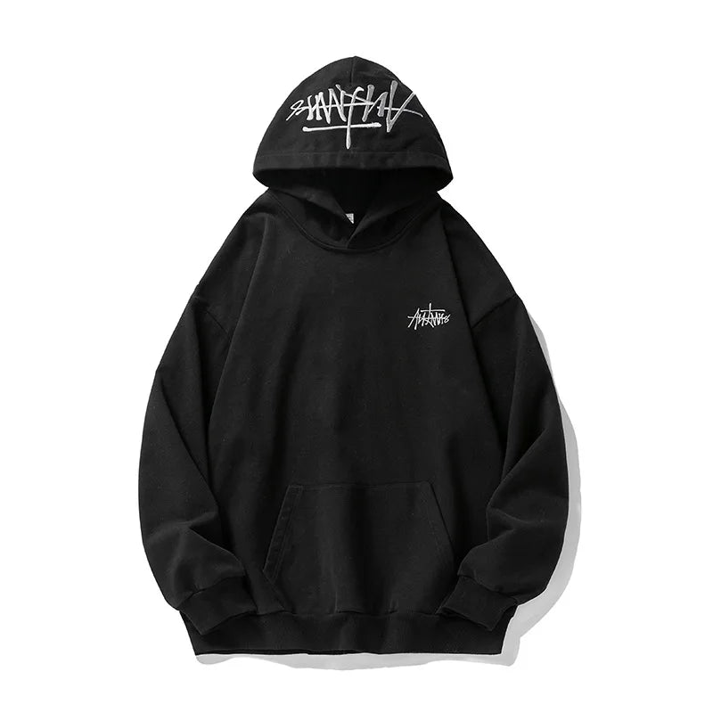 400G Heavy Thick Letter Embroidered Hoodies for Men's Autumn Winter Style American Trendy Couple Loose Hoodie Coat