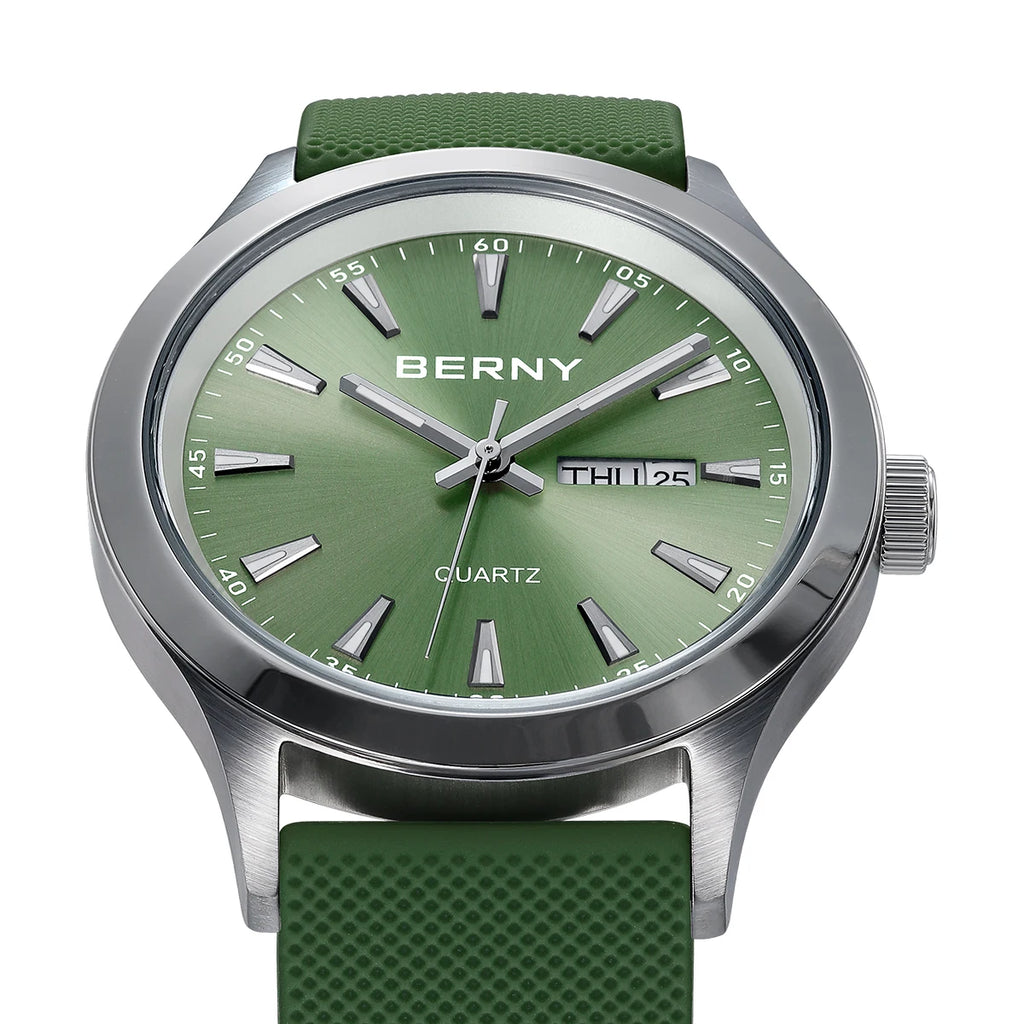 BERNY Watches for Men 40mm Luminous Elegance Dress Quartz Watch Calendar Week Luxury Waterproof Casual Business Men's Wristwatch