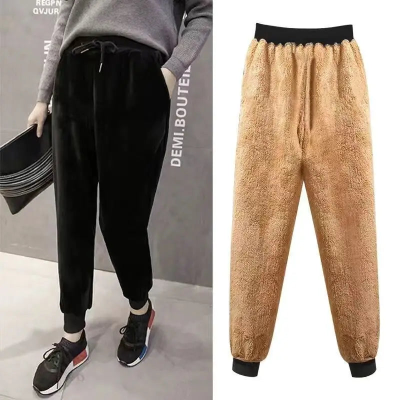 Women's Thiened Fce Lined Velvet Sport Pants High Waist Harlan Casual Sweatpants Autumn Winter Warm Loose Slimming Trendy