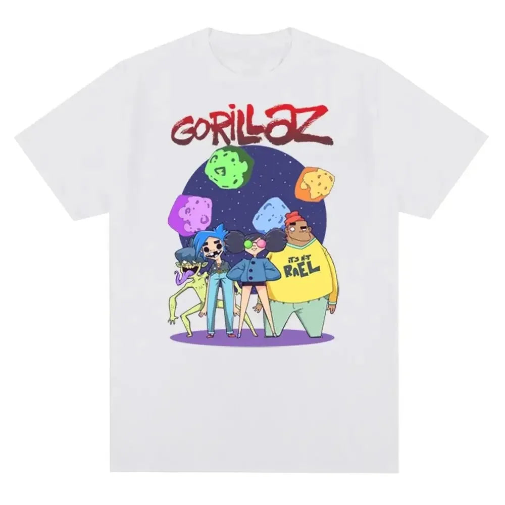 Music Band Gorillazs Punk Rock Print T Shirt 90s Casual Fashion Short Sleeve T Shirt Unisex Harajuku Kawaii T-shirt Y2K Clothing
