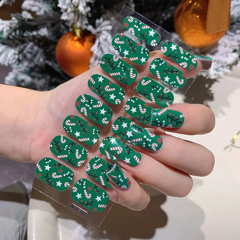 1pc DIY Baking-free Nail Stickers Long-Lasting Solid Color Fresh Flowers Christmas Autumn Nail Strips Patch Full Cover Decal