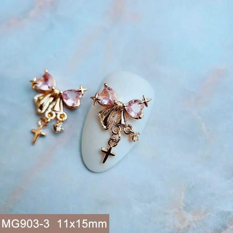 10pcs Summer Shell Starfish Cherry Zircon Crystals Metal Nails Jewelry Decorations Nail Art Accessories Charms Parts Supplies
