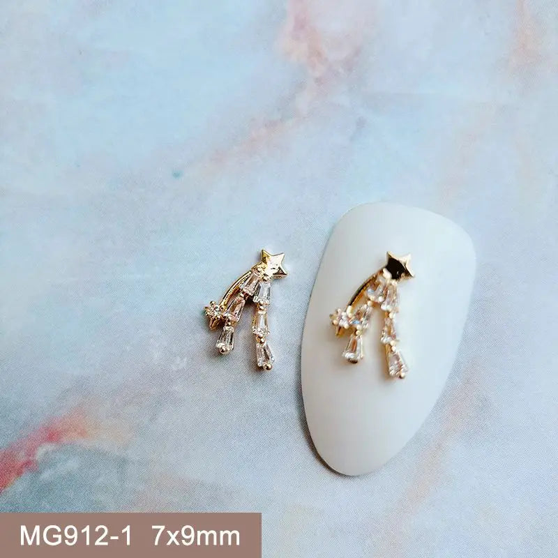 10pcs Summer Shell Starfish Cherry Zircon Crystals Metal Nails Jewelry Decorations Nail Art Accessories Charms Parts Supplies