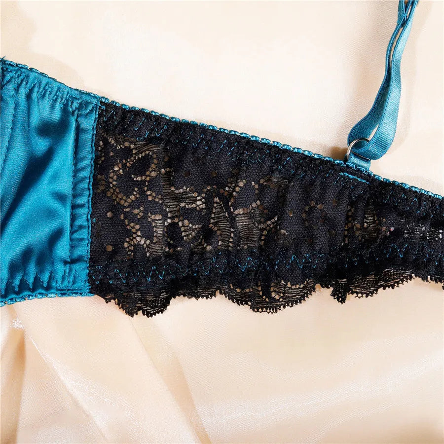 Patchwork Bra Brief Sets Navy Blue Lace Sexy Lingerie Fashion Thin Underwear Comfortable Panties New Arrivals Exotic Sets