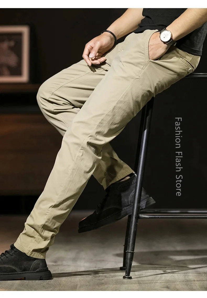 Khaki Gray Black Pants For Men Straight Casual Pants Men Clothing Overalls 2025 Spring Summer Cotton Work Trousers Male
