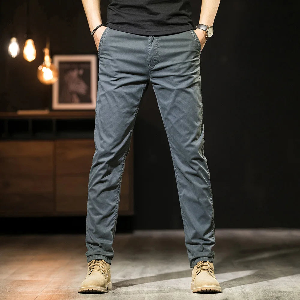 Khaki Gray Black Pants For Men Straight Casual Pants Men Clothing Overalls 2025 Spring Summer Cotton Work Trousers Male