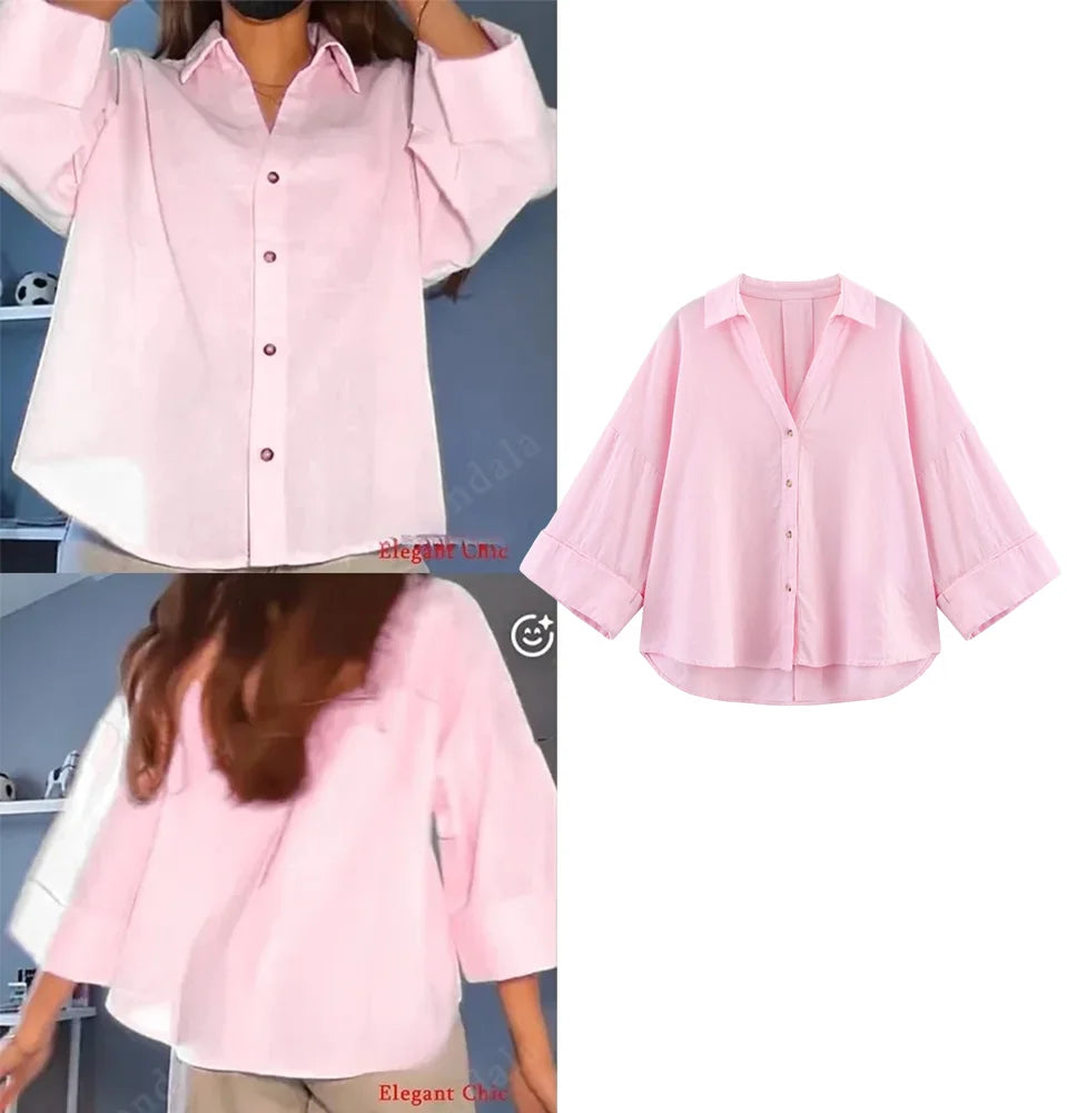 KONDALA Minimalist Casual Loose Shirt Women New 2026 Trendy Commute Wide Sleeves Shirt Spring Summer Fashion Holidays Lady Shirt