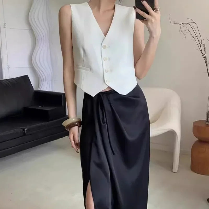 Simple Vests Women Summer Sleeveless Suit Coats Temper Outwear Design Hot Sale 2024 Tender Breathable Korean Style Streetwear
