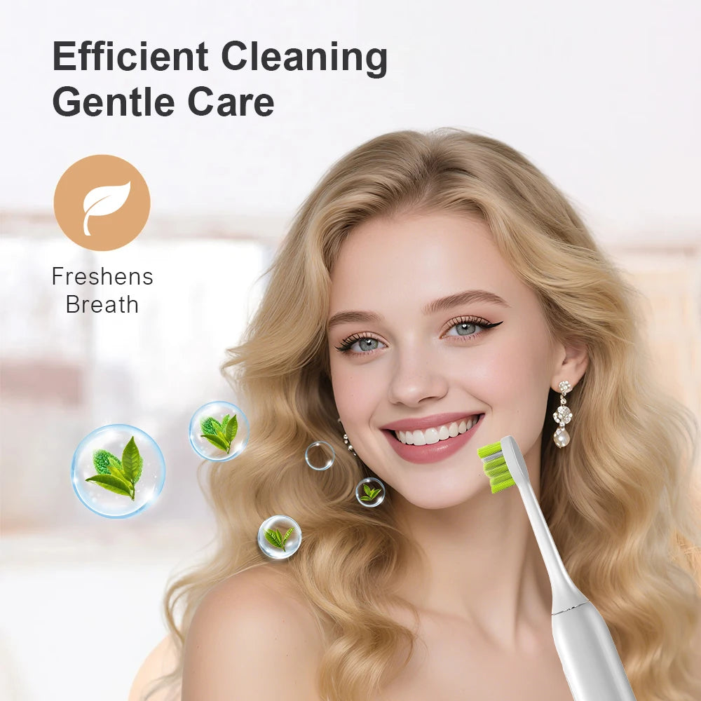 Electric sonic toothbrush with 6 toothbrush heads, USB rechargeable waterproof electric toothbrush, portable for travel