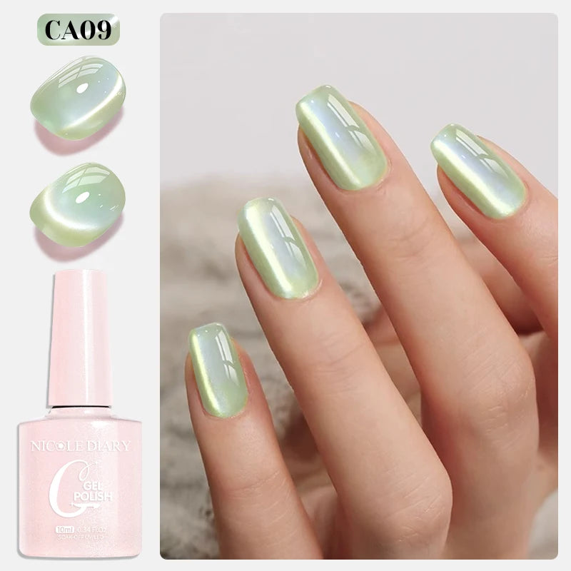 NICOLE DIARY Glass Beads Cat Magnetic Gel Nail Polish Spring Summer Gel Nail Sparkly Gel Varnish Soak off Nail Manicure Art