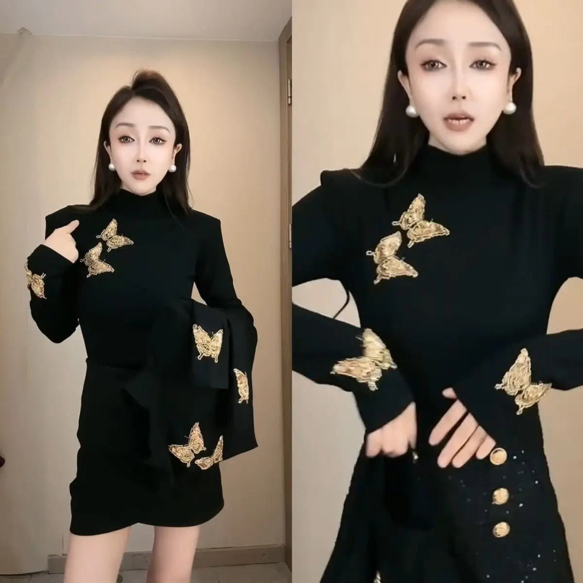 Autumn Winter Half High Collar Long Sleeve Fashion T-Shirts Women High Street Casual Embroidered Patchwork All-match Pullovers