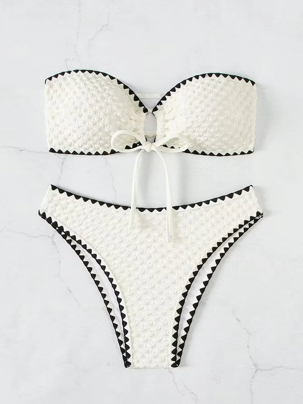 White Swimwear 2 Piece Strapless Swimsuit Women Sexy Bandeau Backless Bikini Set Lace-up Patchwork Beach Bathing Suit 2025 New