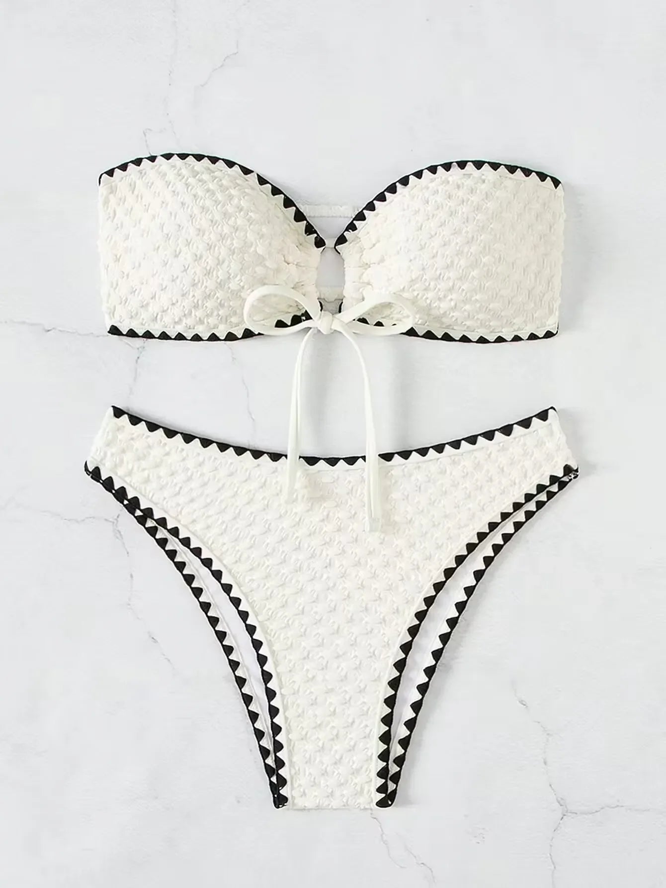White Swimwear 2 Piece Strapless Swimsuit Women Sexy Bandeau Backless Bikini Set Lace-up Patchwork Beach Bathing Suit 2025 New