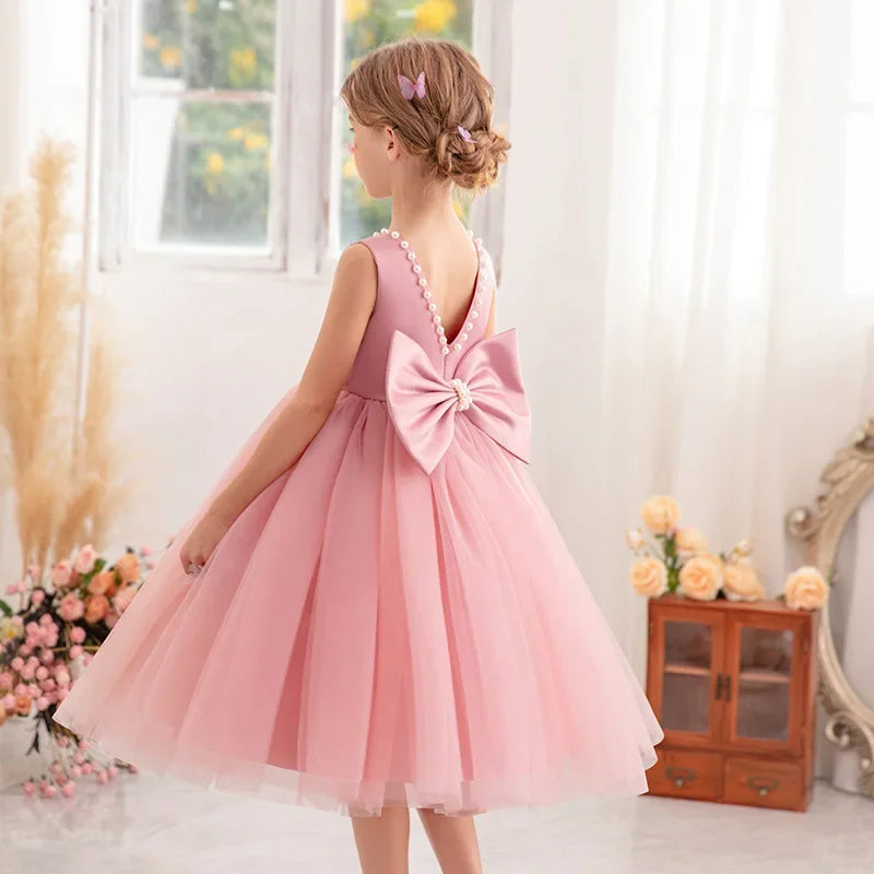 New Girls Princess Dress Summer Tulle Big Bow Girls Wedding Dress Piano Performance Costume Host Costume 2-10 Years Kids Clothes