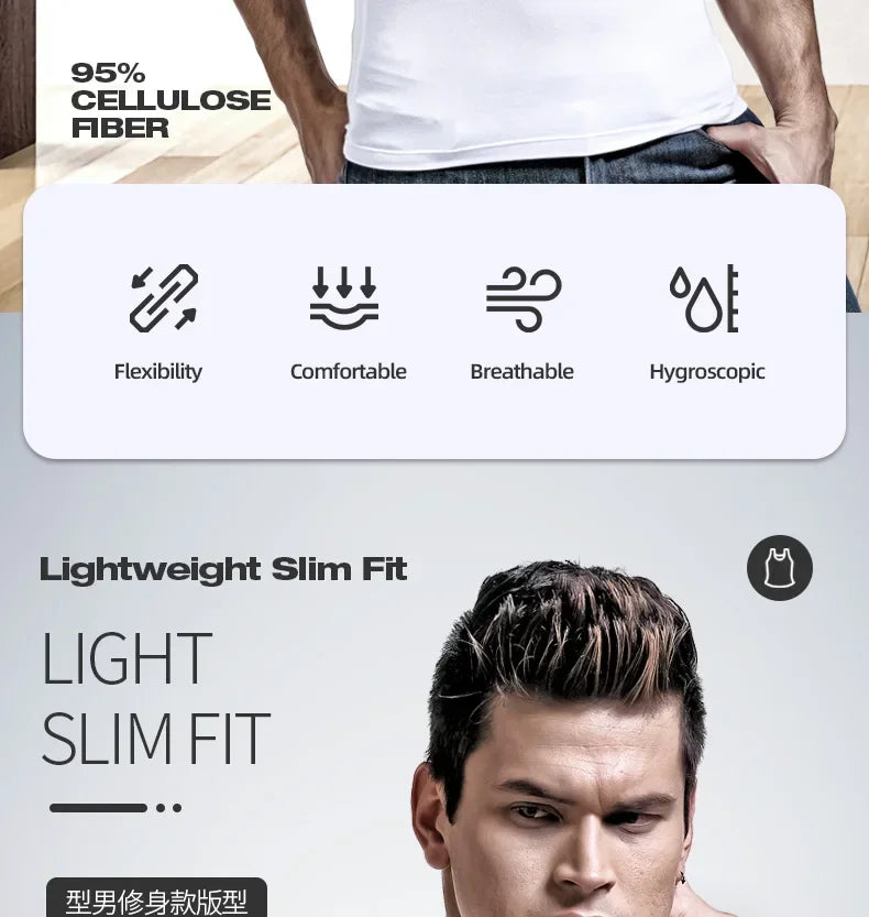 5PCS Men's summer trendy slim-fit hurdling style, modal, wearing a white undershirt underneath, men's tight-fitting