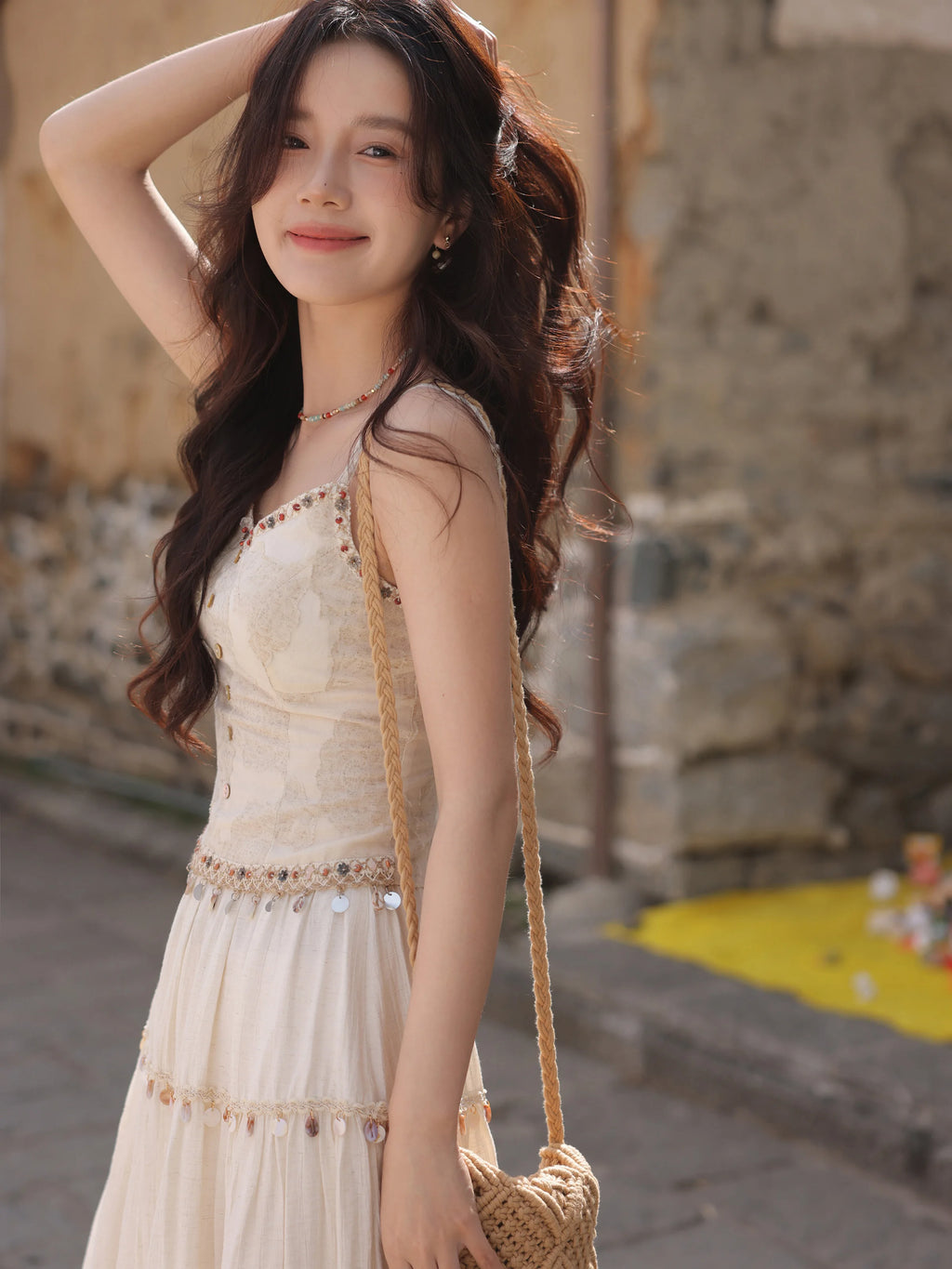 White Lace Three-Piece Set Spring Summer Slim Fit V-Neck Lace Cami Top High-Waisted A-Line Maxi Skirt Chic Red Fashion Shirt