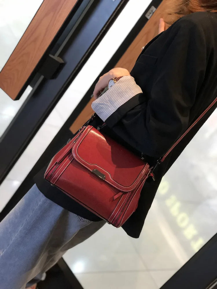 Oil Wax Cowhide Leather Women's Handbag 2024 New Crossbody Bag Lady Commuter Summer Bag Handbill Shoulder Messenger Bags