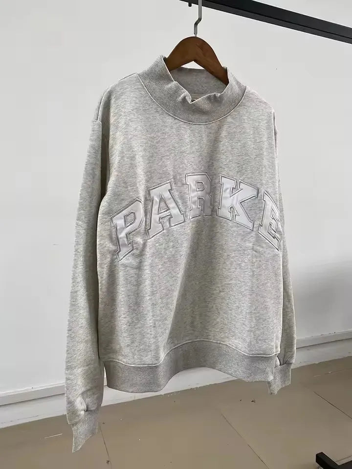 autumn winter Women's Pullover Hooded Sweatshirt with Letter Print and Zipper Closure