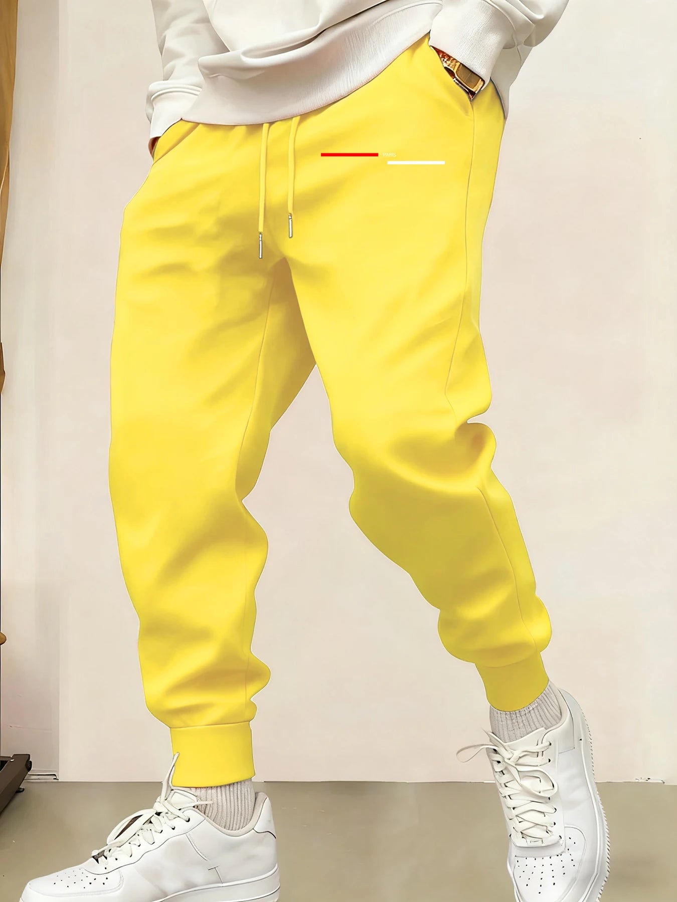 Paris Line Print Mens Sweatpant Trendy Jogging Britches Casual Comfy Long Pants Sports Basic Trousers Unisex Fashion Pant