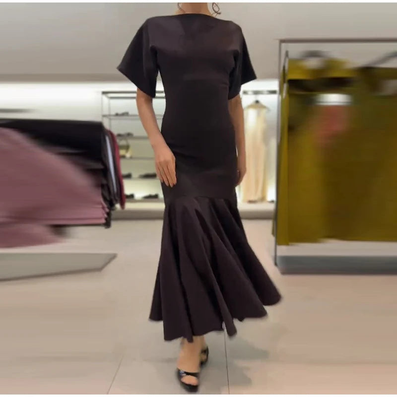Elegant Women Patchwork Long Dress Short Sleeve O Neck Button A-Line Dresses Spring Summer Vintage Beach Vacation Casual Robes