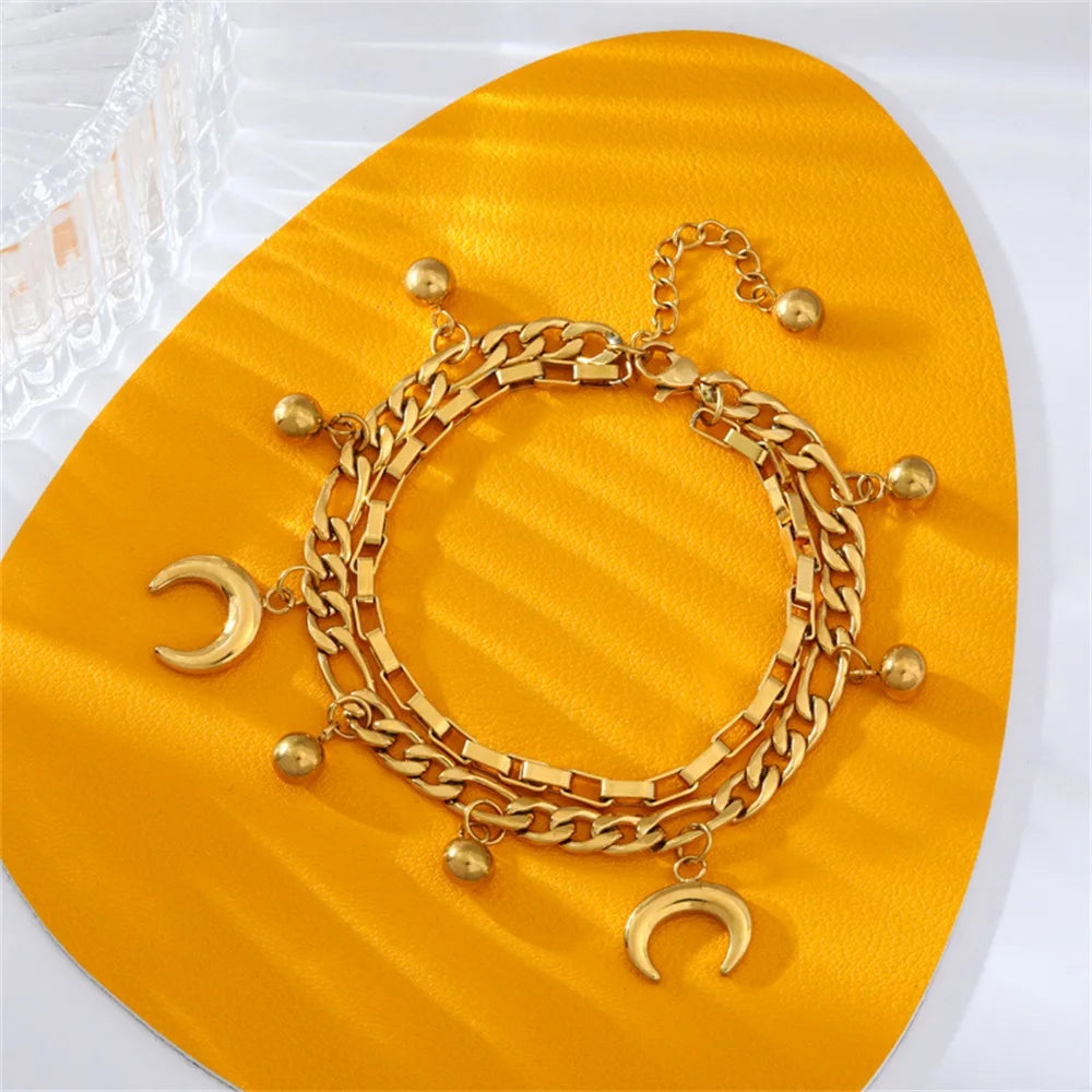 EILIECK 316L Stainless Steel Gold Color Bangles Bracelet For Women New Trendy Wrist Chain Waterproof Jewelry Gift Party Bijoux