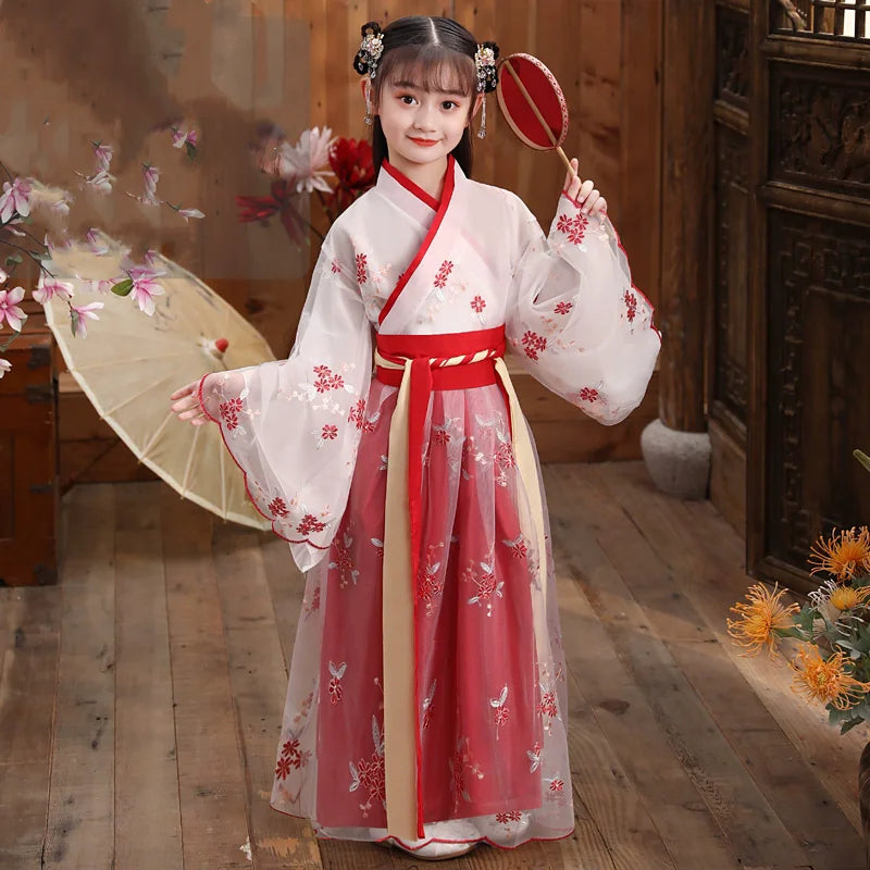 Kids Fairy Tang Costume Girls Casual Dresses Hanfu Girl Summer Children's Clothing Outfit Princess Dress Baby Vestido Robe Fille