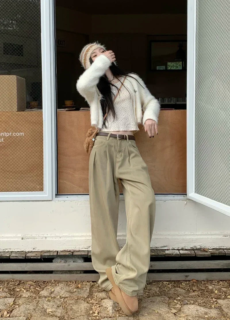 ZOENOVA Early 2024 Baggy Retro Jean Woman Nostalgic Loose Wide Leg Jeans White Pants Women Fashion Korean Pantalones De Mujer