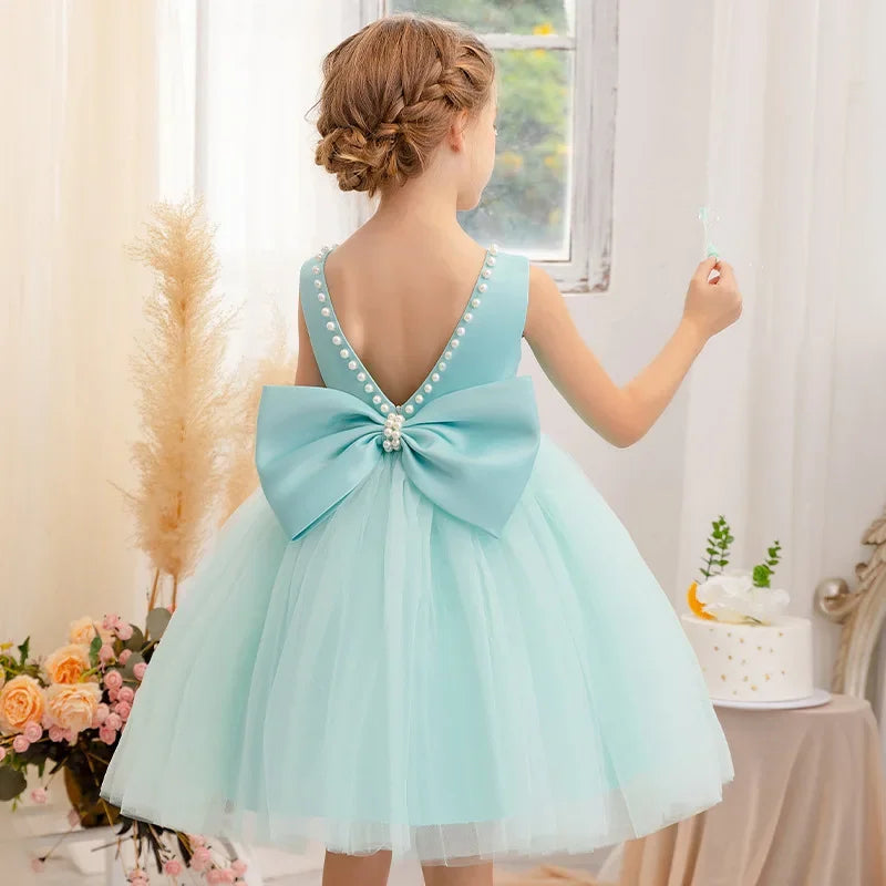 New Girls Princess Dress Summer Tulle Big Bow Girls Wedding Dress Piano Performance Costume Host Costume 2-10 Years Kids Clothes