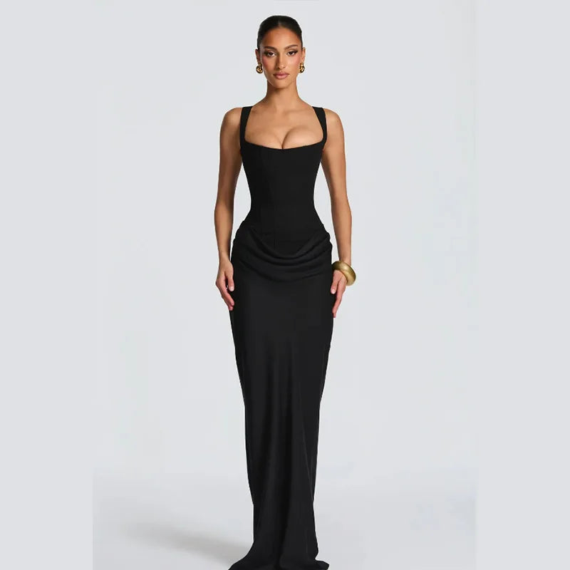 Yellow Strapless Pleated Dress Women Elegant Sexy Sleeveless Waist Cinching Split Maxi Gowns 2026 Lady New Evening Party Dresses