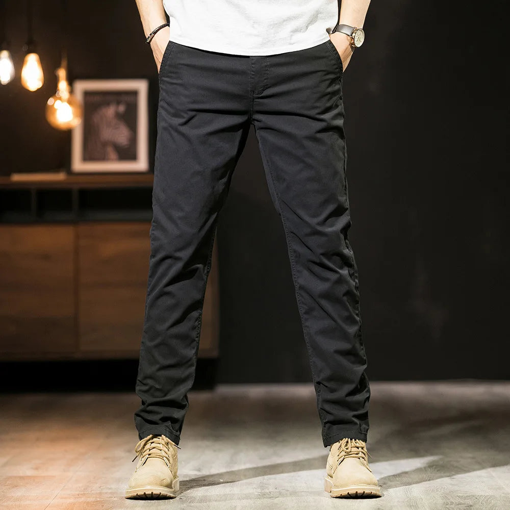 Khaki Gray Black Pants For Men Straight Casual Pants Men Clothing Overalls 2025 Spring Summer Cotton Work Trousers Male