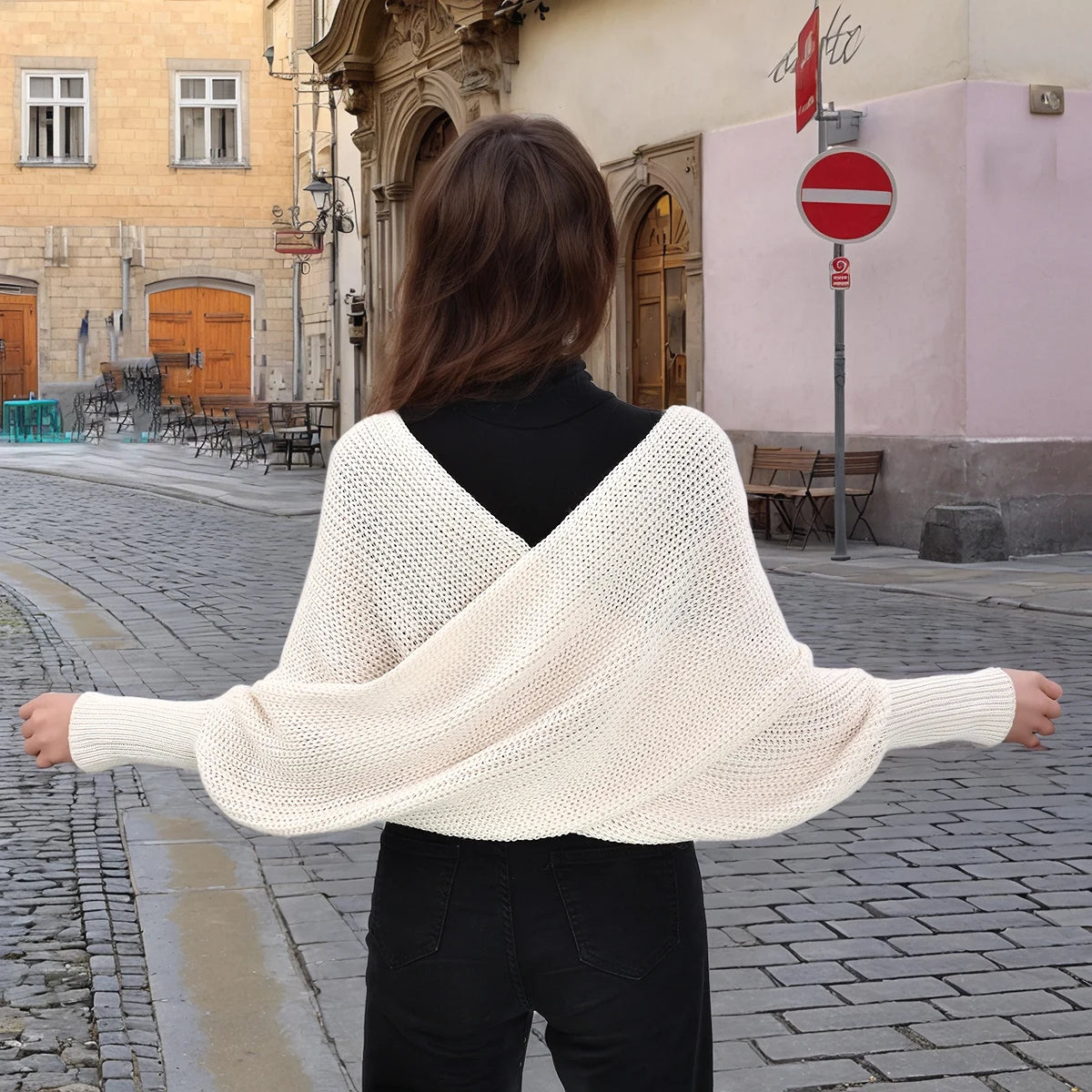 Thick Knitted Shawl Scarf With Sleeves Soft Warm Knitwear Cardigan Cloak Wrap Shoulder Neck Protect Pashmina Scarves Dual Use