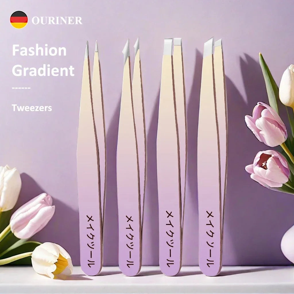 Ouriner Eyebrow Tweezers Set 4 Pcs Stainless Steel Eyebrow Forceps Professional Beauty Tool Set For Facial Hair Inward Growing