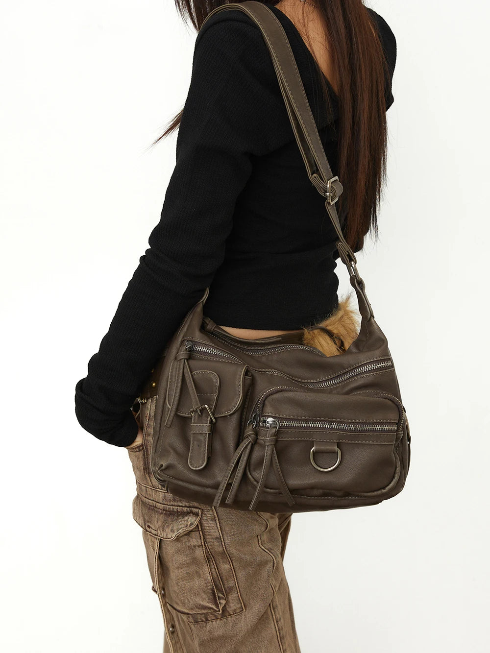 Annmouler Designer Women Shouler Bag Large Capacity Crossbody Bag Casual Soft Pu Leather Messenger Bag Multi-pocket Purses