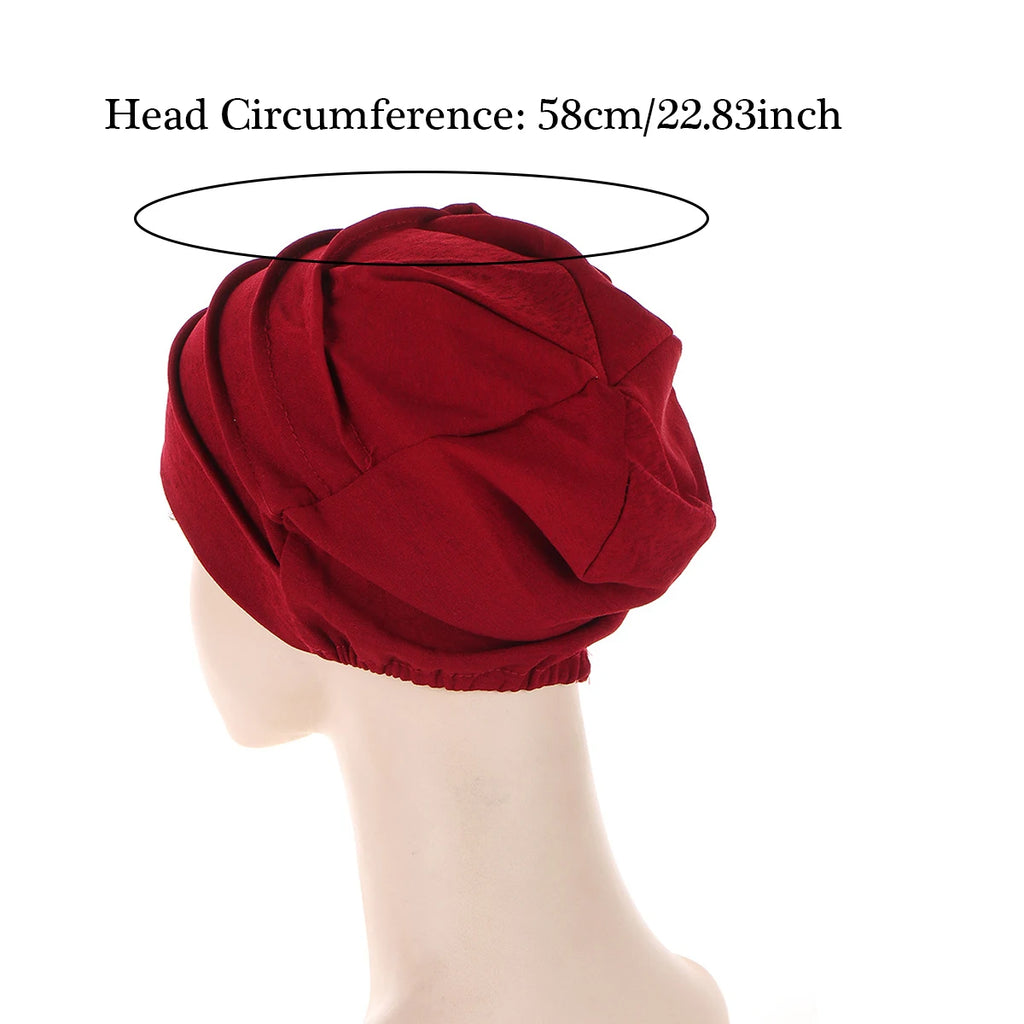 Trendy Crinkle Women's Hijab Solid Color Muslim Ladies Turban Bonnet Flower Decor Ramadan Head Wrap Head Scarf Indian Hats
