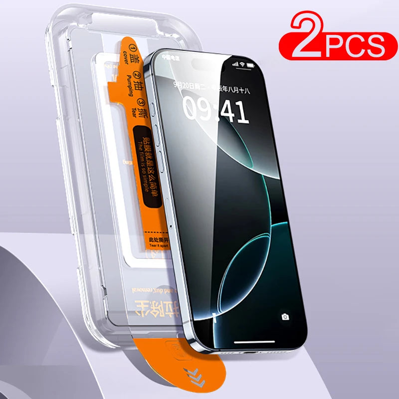 2PCS Dust Free Installation Tempered Glass For iPhone 16 15 14 13 12 11 Pro Max Plus Mini Screen Protector Full Protective Film