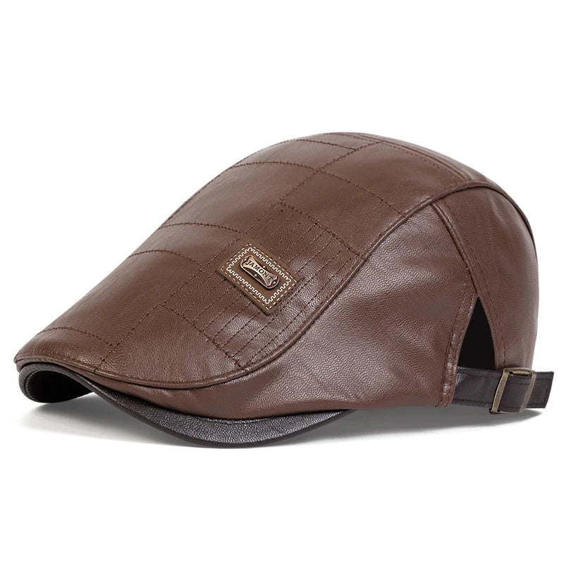 Men Retro Pu Leather Newsboy Caps JAMONT labeling British Painters Hats Spring Autumn Side Adjustable Flat Cap Hip Hop Berets
