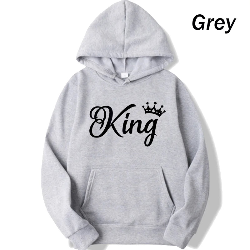 Women And Men Couple Hoodies Long Sleeved Hoodies King And Queen Printed Lover Hooded Sweatershirt Couple Hoodies
