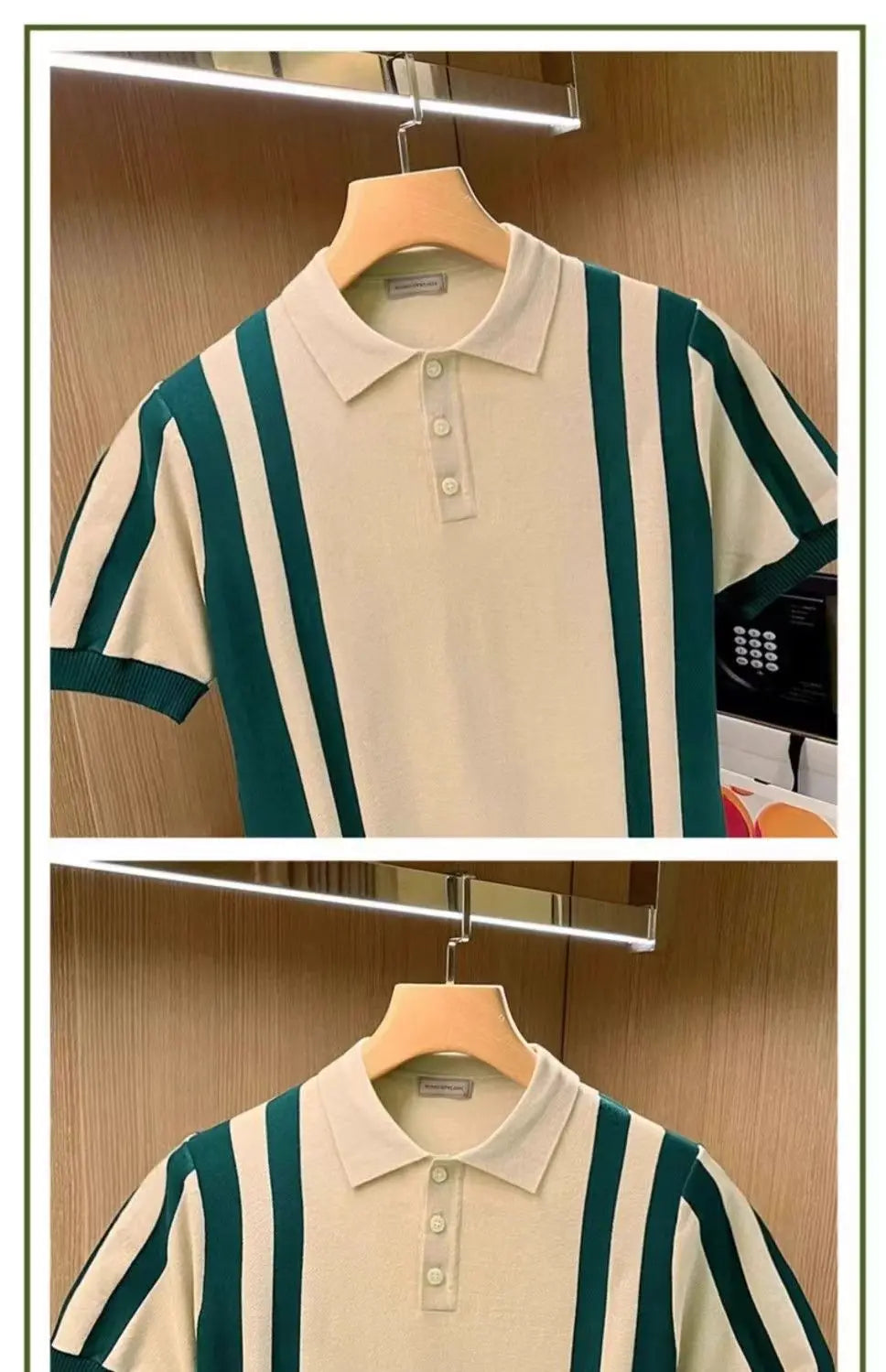 Summer New Men's Knitting polos Shirt Men Turn-down Collar Button Fashion Color Stripe Tops Knit Casual Short Sleeve T-shirts