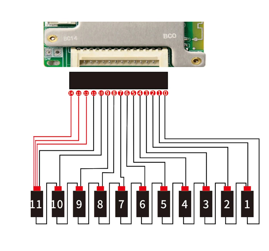 JiaBaiDa Automized Identify 7s-14s 7S 8S 9S 10S 11S 12S 13S 14S 20A 30A 40A 50A LFP NMC Smart BMS 24V 36V 48V