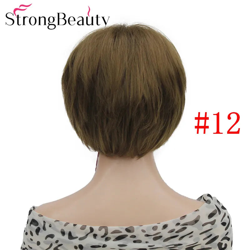 شعر مستعار StrongBeauty قصير ومستقيم من الألياف الصناعية الناعمة للسيدات متوفر بألوان عديدة