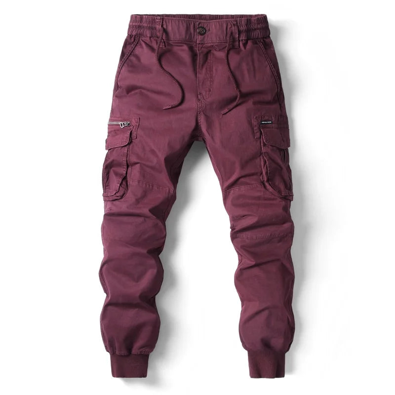 Spring Summer Men's Casual Fashion Work Pants Cuffed Multiple Pockets Slim Fit Youth Leisure Trousers Trendy Brand
