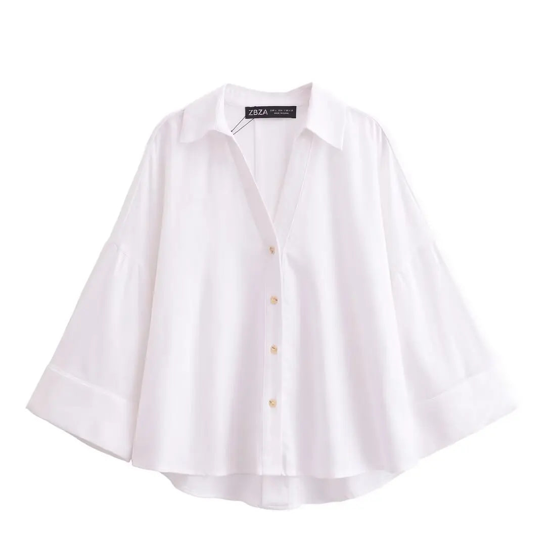 KONDALA Minimalist Casual Loose Shirt Women New 2026 Trendy Commute Wide Sleeves Shirt Spring Summer Fashion Holidays Lady Shirt