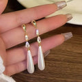 Geometric Zircon Simulated-pearl Water Drop Pendant Women's Earrings Classic Trendy Style Versatile Chinese Style Jewelry Gift