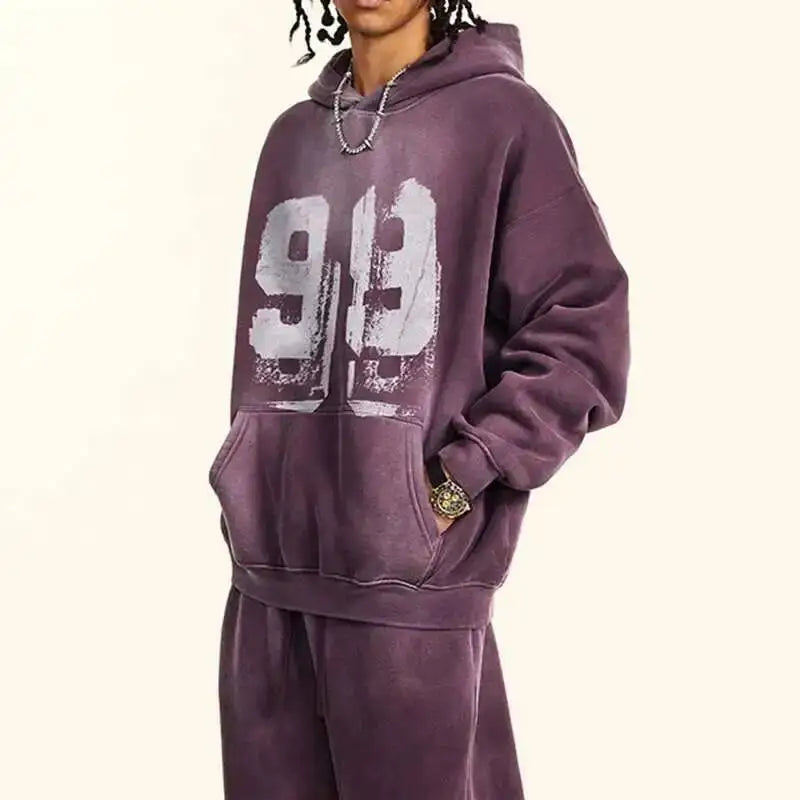 PFNW 2025 Spring High Street Vintage Washed Digital Padded Hooded Sweatshirt Men's American Loose Oversized Pullover Top 28W5695