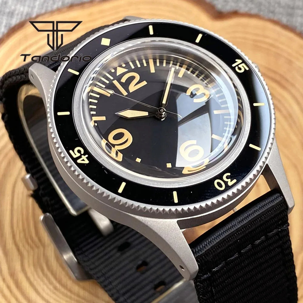 Tandorio Mechanical 40mm 50-Fathoms Style Men Watch Miyota8215/PT5000 Movt Domed Sapphire Glass Waterproof Wristwatch Luminous