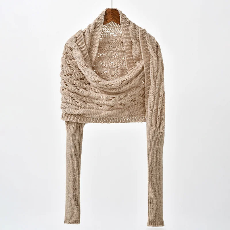 Thick Knitted Shawl Scarf With Sleeves Soft Warm Knitwear Cardigan Cloak Wrap Shoulder Neck Protect Pashmina Scarves Dual Use